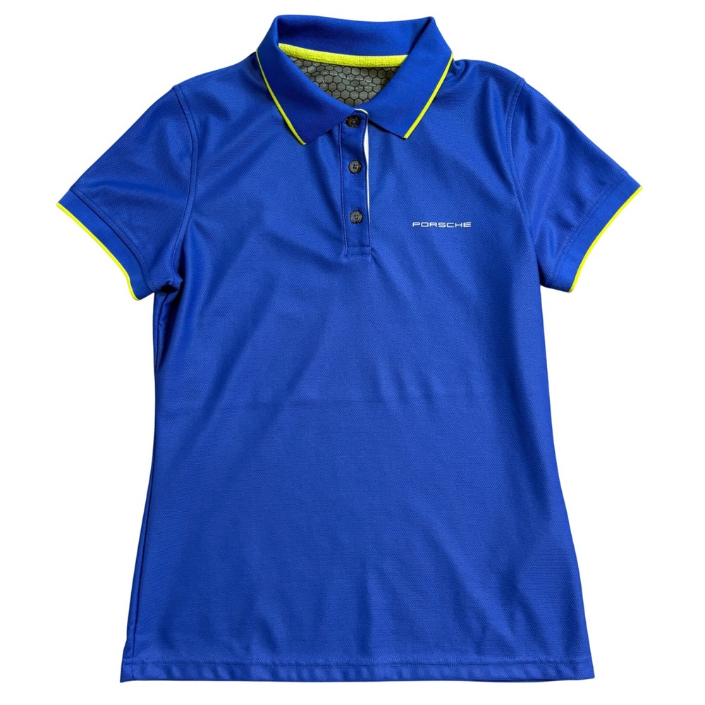 Porsche Drivers Selection Womens Blue Neon Yellow Polo Shirt size XS